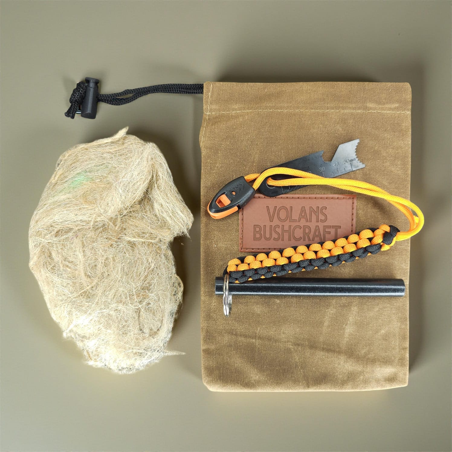 Ferro Rod Striker with Paracord, Whistle, Bushcraft Bag & Tinder Bundle