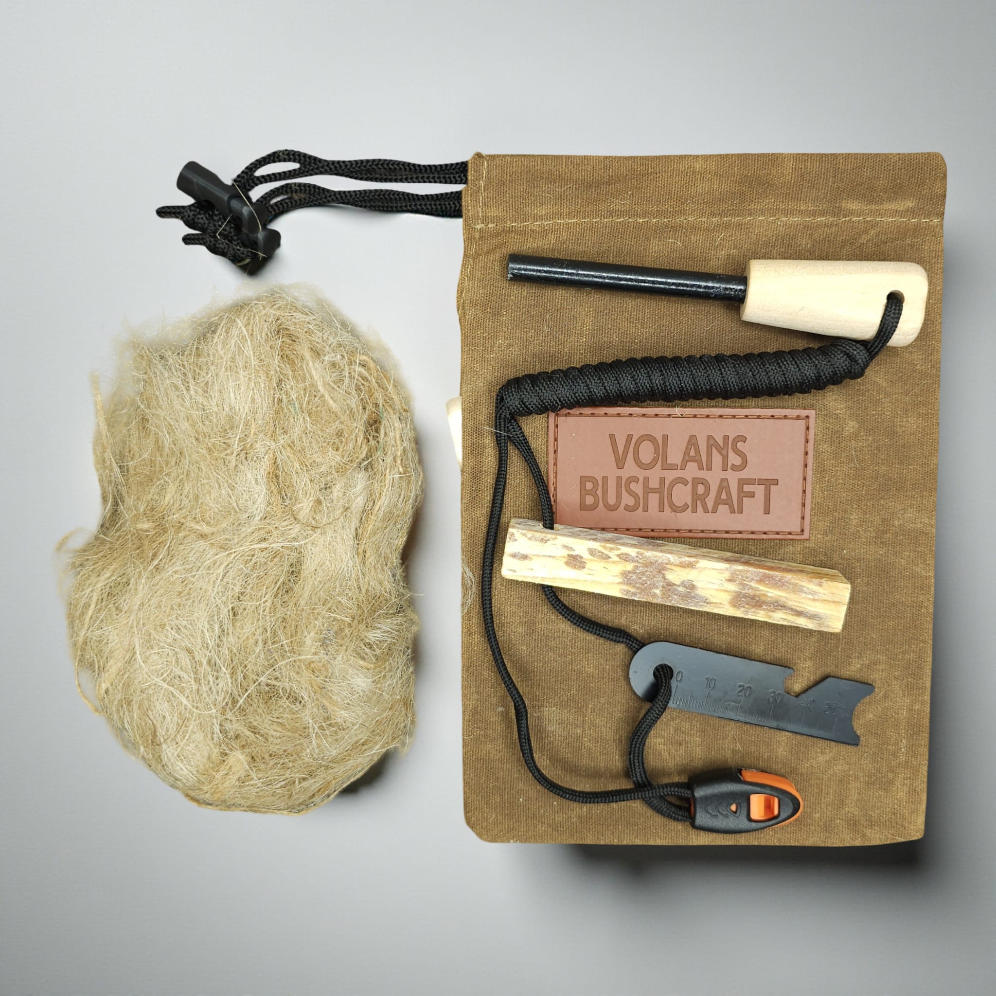 Fatwood Ferrocerium Rod Fire Starter Kit – Premium Bushcraft Survival Tool with Waxed Canvas Bag & Jute Tinder
