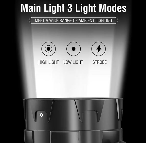 1000 Lumen Rechargeable LED Flashlight with Side Lights & Tail Emergency Signal – 300m Beam, IP64 Waterproof - Image 8