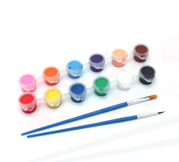 12 Pot Acrylic Paint Set with 2 Brushes